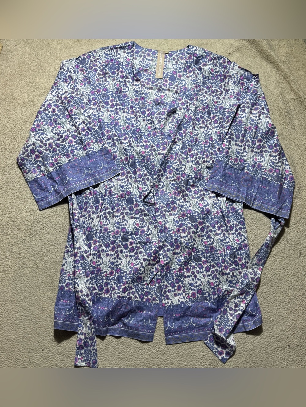 Plum Pretty Sugar Dress Womens Large Wrap Waist Tie Robe Floral Kimono Sleeve
